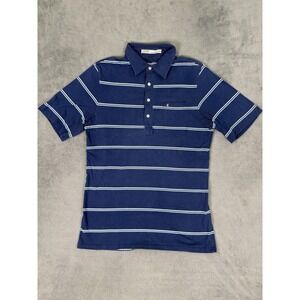Criquet Polo Shirt Mens Medium Blue Striped Casual Preppy 100% Organic Cotton